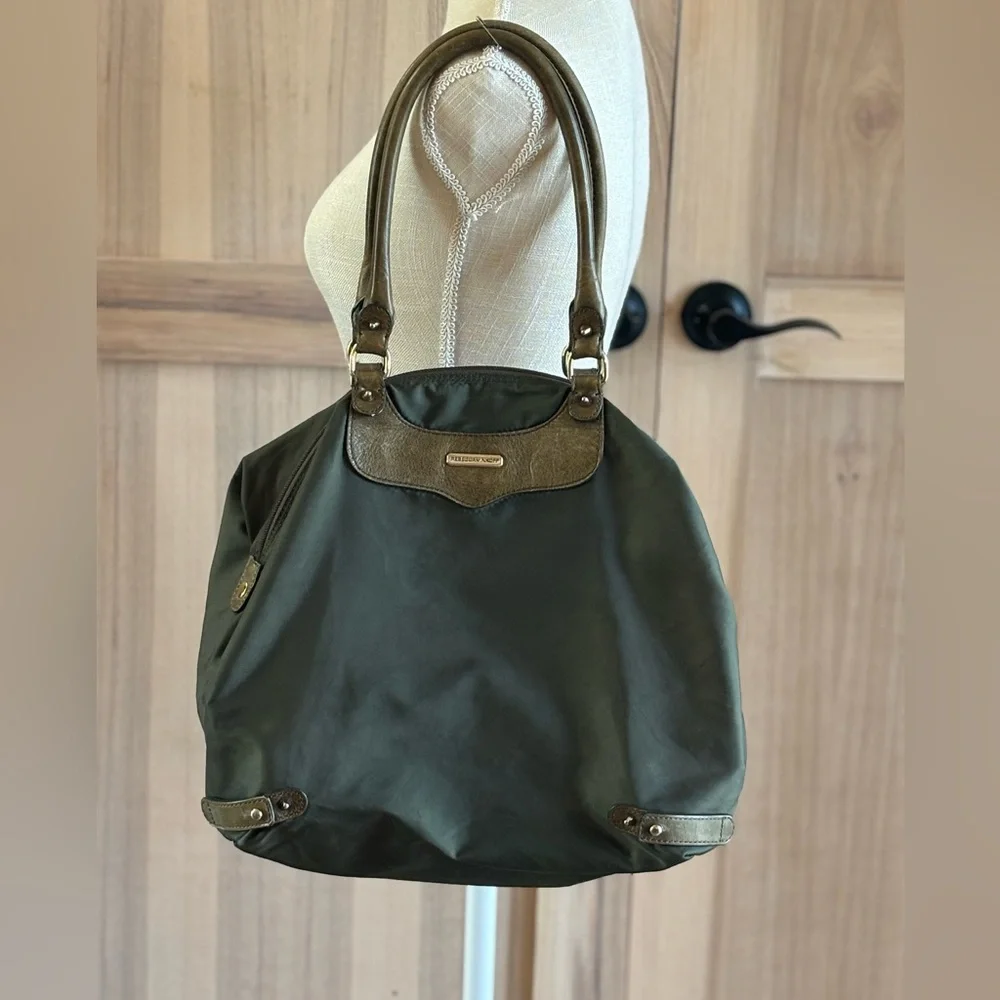 Rebecca Minkoff Nylon Bag. Olive Green Purse. Studded 18”x12” Designer